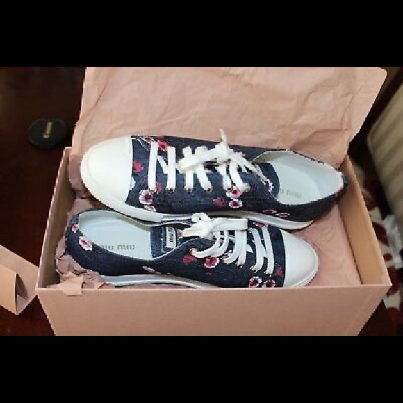 Miu Miu Floral Denim lace up sneakers trainers 39 - Picture 8 of 8